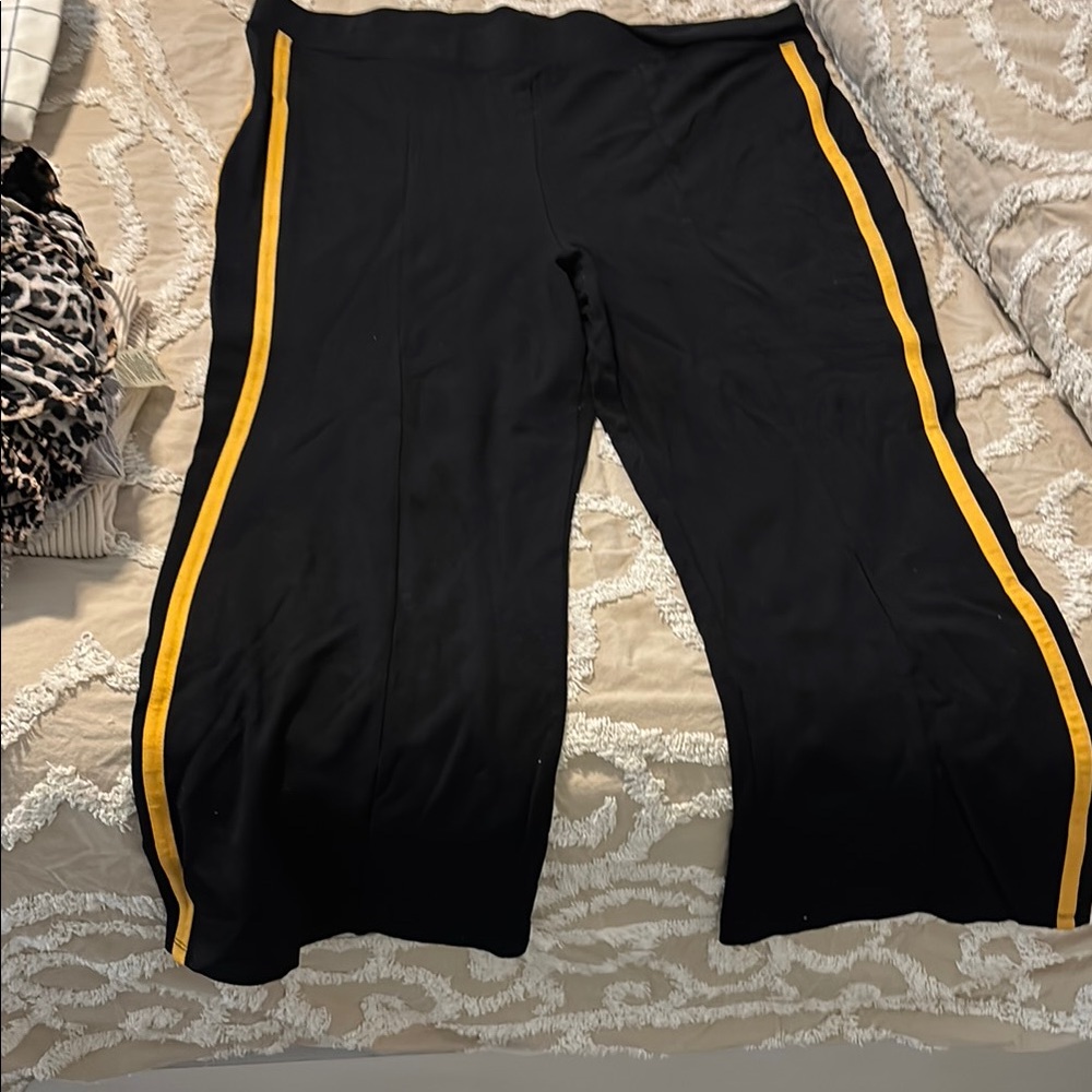 Black Pants with Yellow Stripes - gaucho/capri wide leg style